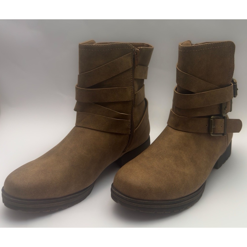 Just Fab Brown Strap Buckle Zip Up Booties Size 7 - Picture 2 of 11